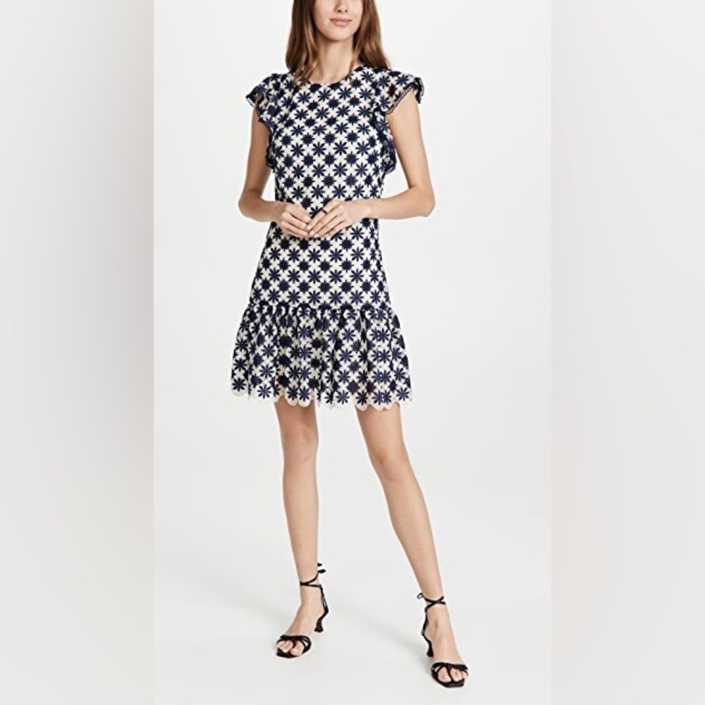 NWT Shoshanna Kassia Mini Dress Navy Ivory‎ Lace Size 10